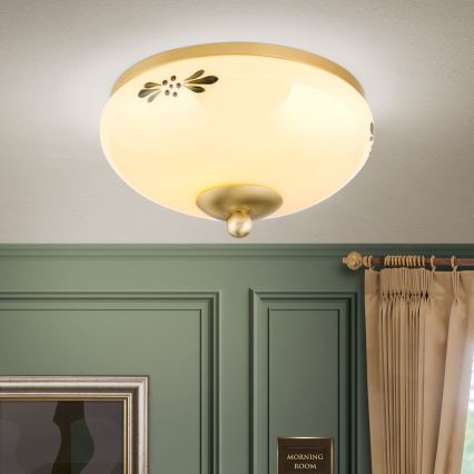 Plafonieră LANDHAUS, 1x E27/60W/230V, Ø 21 cm, alamă/bej/verde
