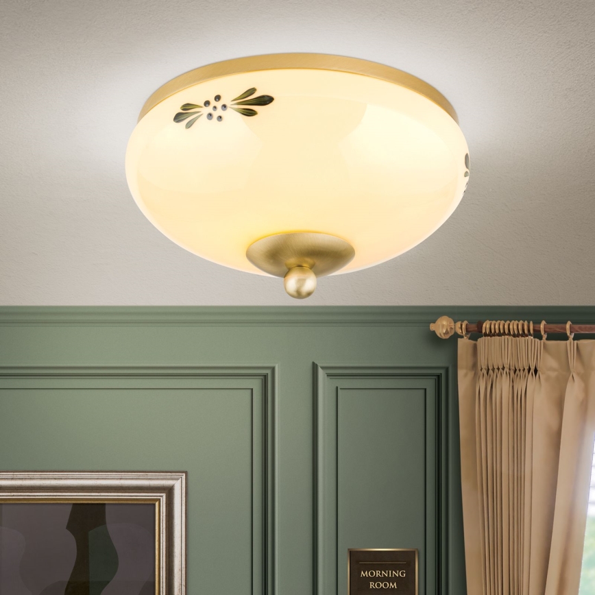 Plafonieră LANDHAUS, 1x E27/60W/230V, Ø 21 cm, alamă/bej/verde