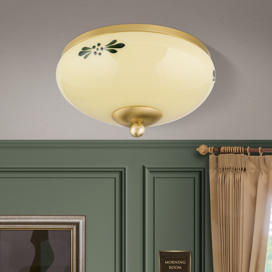 Plafonieră LANDHAUS, 1x E27/60W/230V, Ø 21 cm, alamă/bej/verde