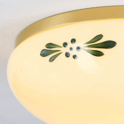 Plafonieră LANDHAUS, 1x E27/60W/230V, Ø 21 cm, alamă/bej/verde