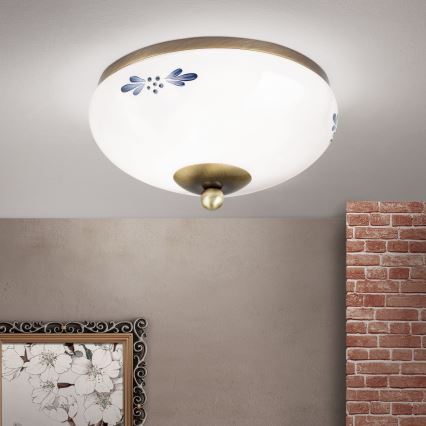 Plafonieră LANDHAUS 1xE27/60W/230V, Ø 21 cm, bronz/alb/albastru
