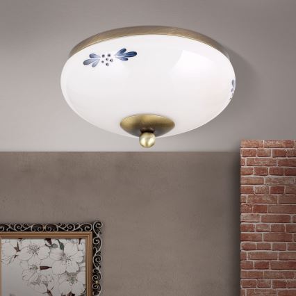 Plafonieră LANDHAUS 1xE27/60W/230V, Ø 21 cm, bronz/alb/albastru