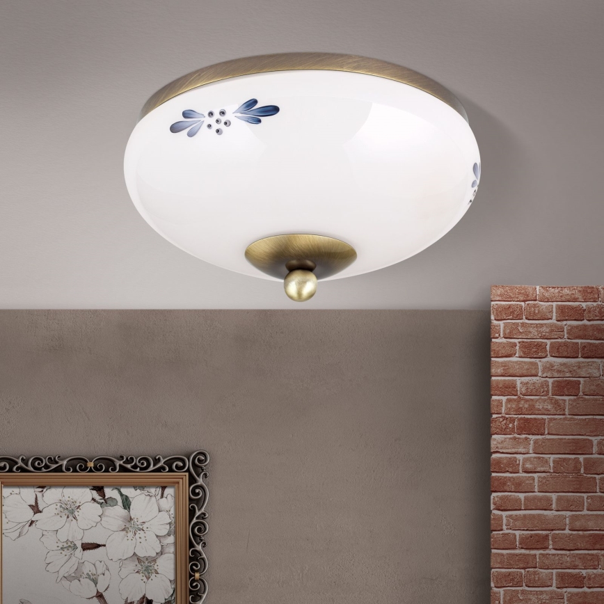 Plafonieră LANDHAUS 1xE27/60W/230V, Ø 21 cm, bronz/alb/albastru
