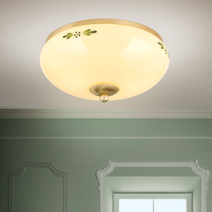 Plafonieră LANDHAUS 2xE27/60W/230V Ø 28 cm alamă/bej/verde