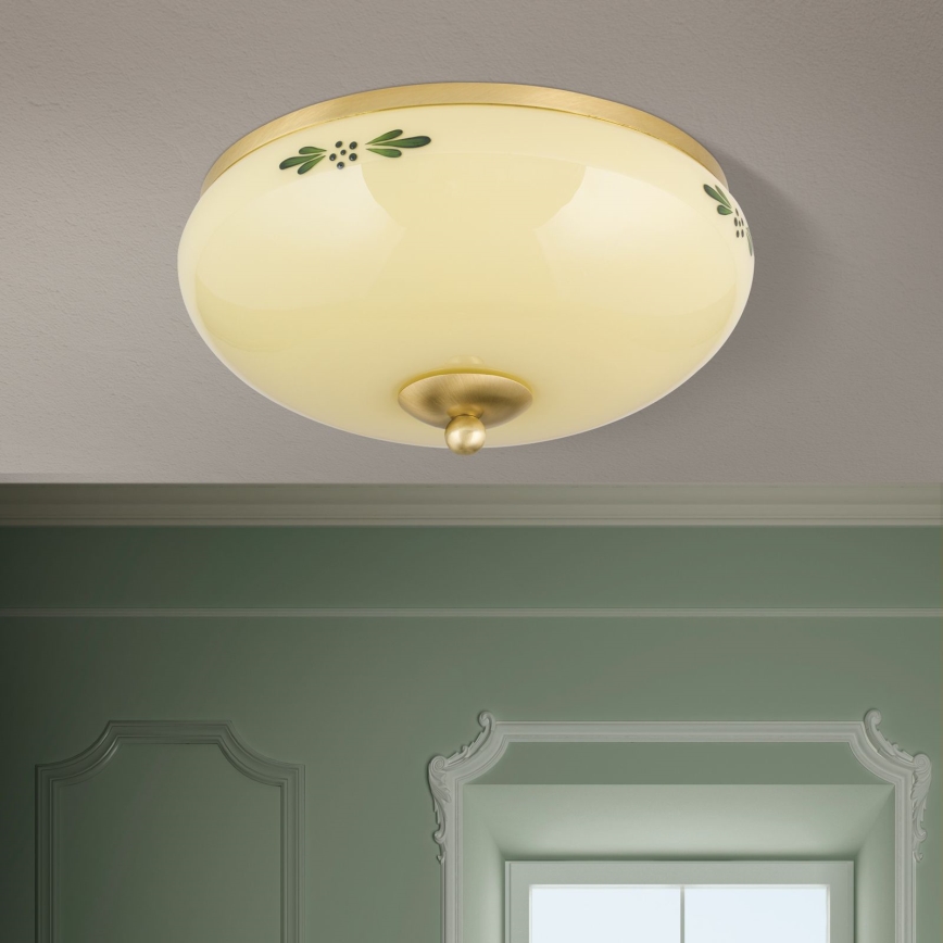 Plafonieră LANDHAUS 2xE27/60W/230V Ø 28 cm alamă/bej/verde