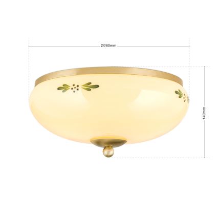 Plafonieră LANDHAUS 2xE27/60W/230V Ø 28 cm alamă/bej/verde