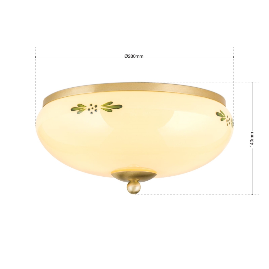 Plafonieră LANDHAUS 2xE27/60W/230V Ø 28 cm alamă/bej/verde