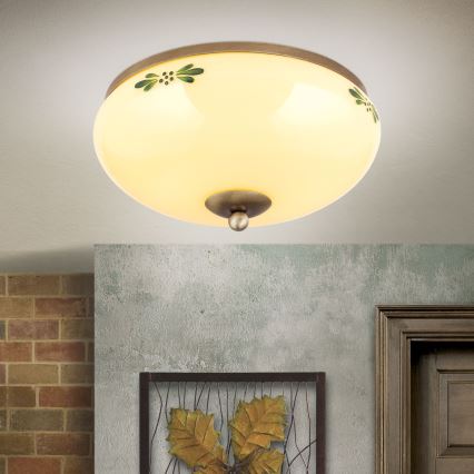 Plafonieră LANDHAUS, 2 x E27, 60 W, 230 V, Ø 28 cm, bronz/bej/verde