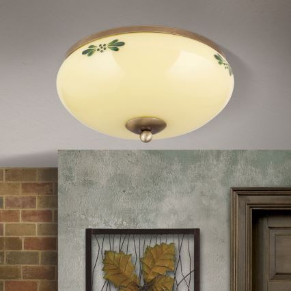 Plafonieră LANDHAUS, 2 x E27, 60 W, 230 V, Ø 28 cm, bronz/bej/verde