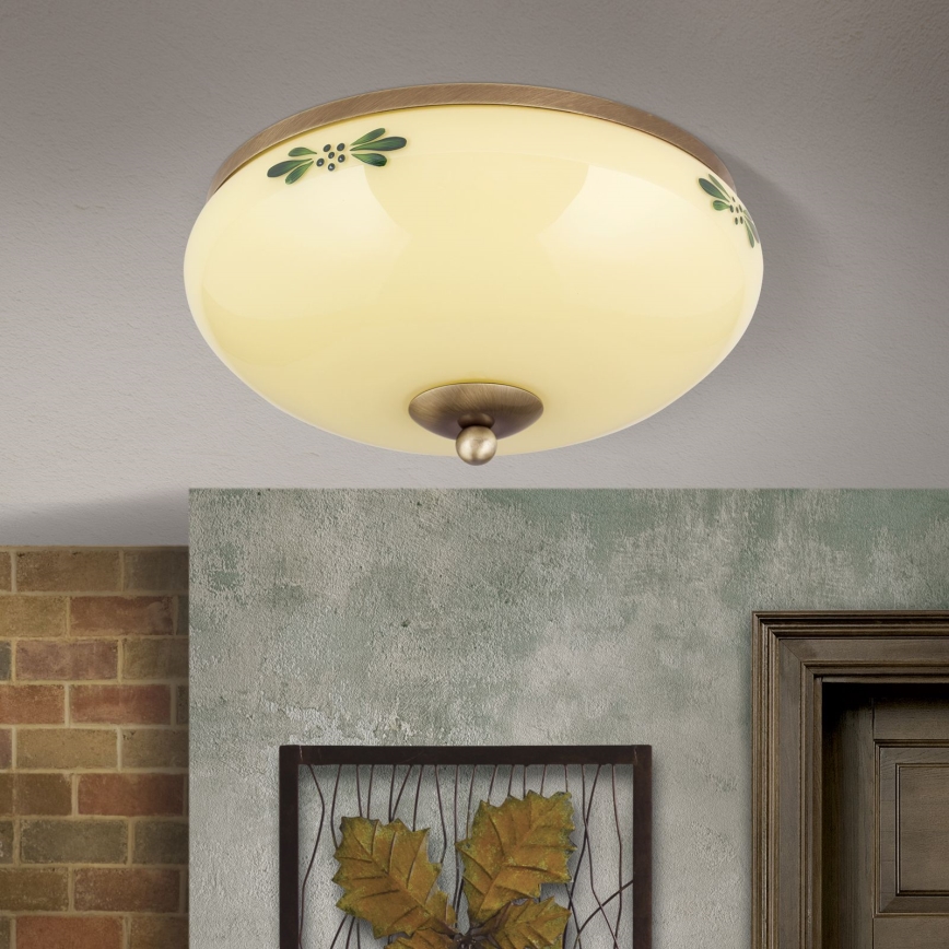 Plafonieră LANDHAUS, 2 x E27, 60 W, 230 V, Ø 28 cm, bronz/bej/verde