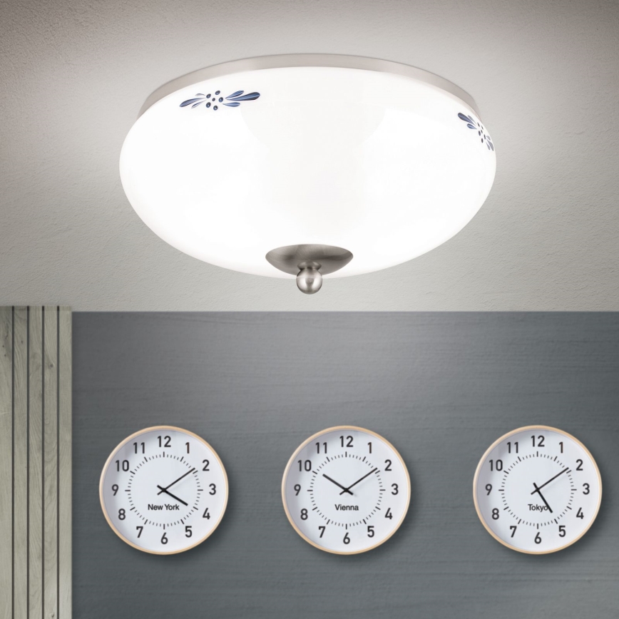 Plafonieră LANDHAUS, 2xE27/60W/230V, Ø 28 cm, crom mat/alb/albastru