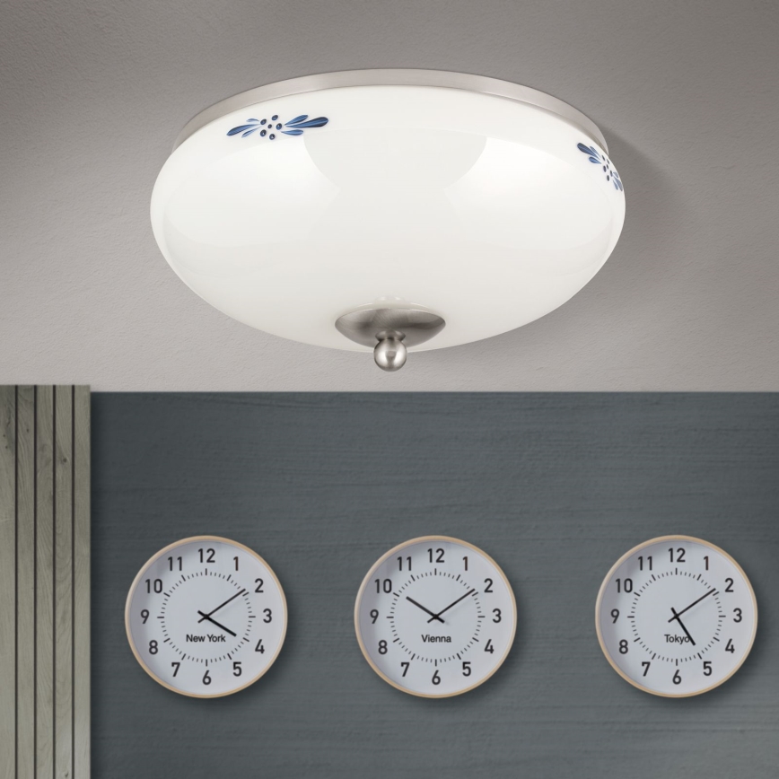 Plafonieră LANDHAUS, 2xE27/60W/230V, Ø 28 cm, crom mat/alb/albastru