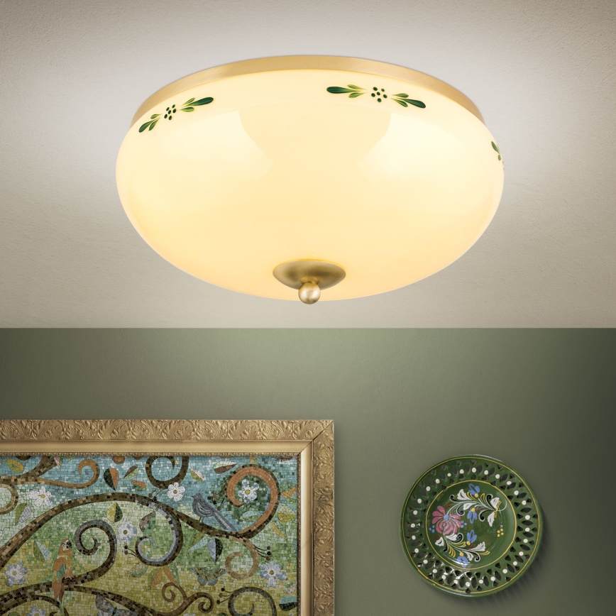 Plafonieră LANDHAUS, 3x E27, 60 W, 230 V, diametru 35 cm, alamă/bej/verde