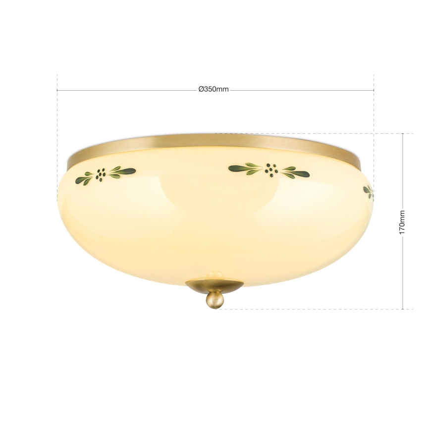 Plafonieră LANDHAUS, 3x E27, 60 W, 230 V, diametru 35 cm, alamă/bej/verde