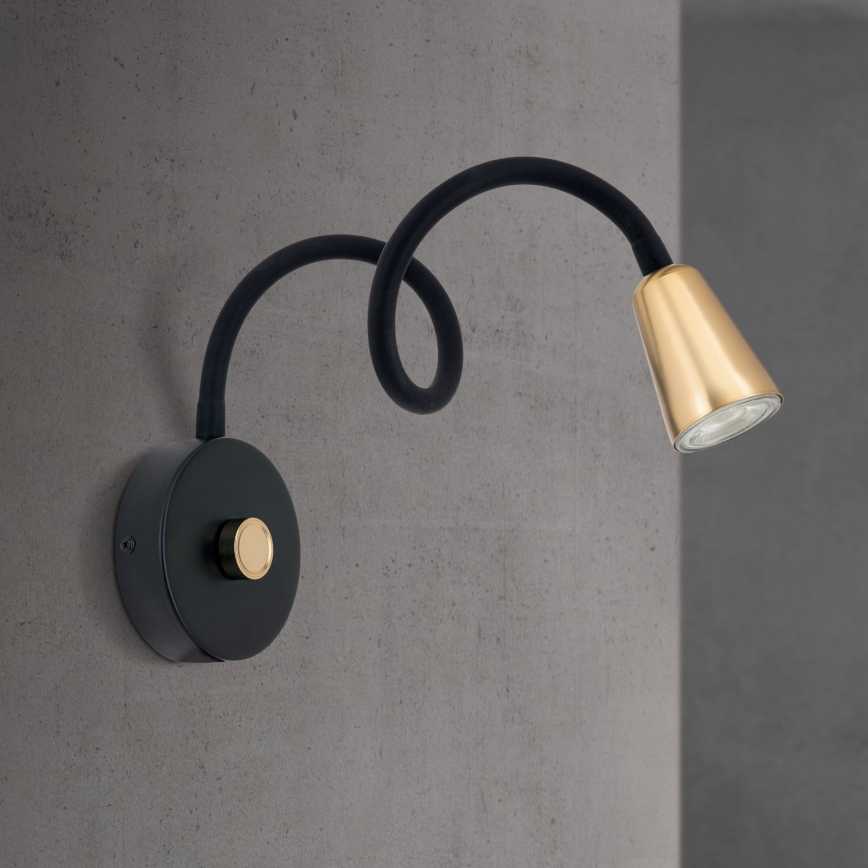 Aplică de perete flexibilă DOTTY, cu funcție dimmer, 1xGU10/10W/230V, negru/alamă