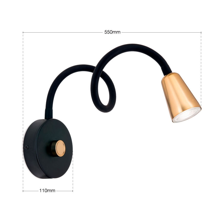 Aplică de perete flexibilă DOTTY, cu funcție dimmer, 1xGU10/10W/230V, negru/alamă