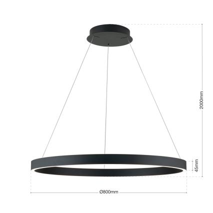 Lustra suspendată LED reglabilă pe cablu KOLK, LED/80W/230V, 2700/3000/4000K, Ø 80 cm, neagră