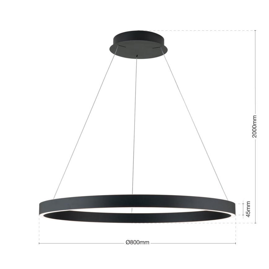 Lustra suspendată LED reglabilă pe cablu KOLK, LED/80W/230V, 2700/3000/4000K, Ø 80 cm, neagră