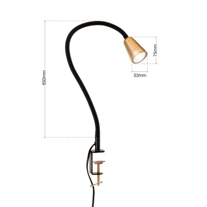 Lampă de birou flexibilă cu clemă DOTTY 1xGU10/10W/230V alamă/negru