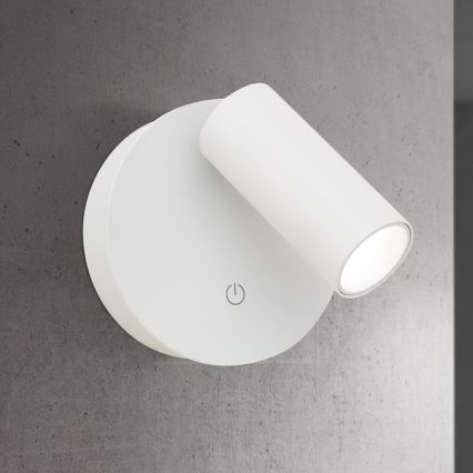 LUXY Aplica spot LED de perete, reglabilă, reîncărcabilă, cu control tactil, LED/1W/5V, 2200 mAh, 2700/3000/4000K, alb