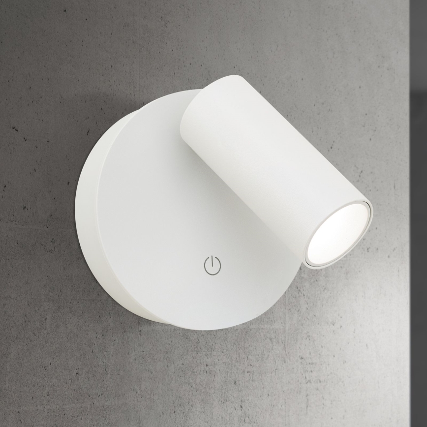 LUXY Aplica spot LED de perete, reglabilă, reîncărcabilă, cu control tactil, LED/1W/5V, 2200 mAh, 2700/3000/4000K, alb