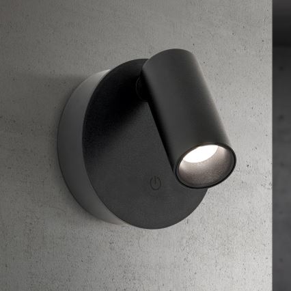 Spot de perete LED LUXY, dimabil, reîncărcabil, cu comandă tactilă, LED 1W/5V, 2200 mAh, 2700/3000/4000K, negru