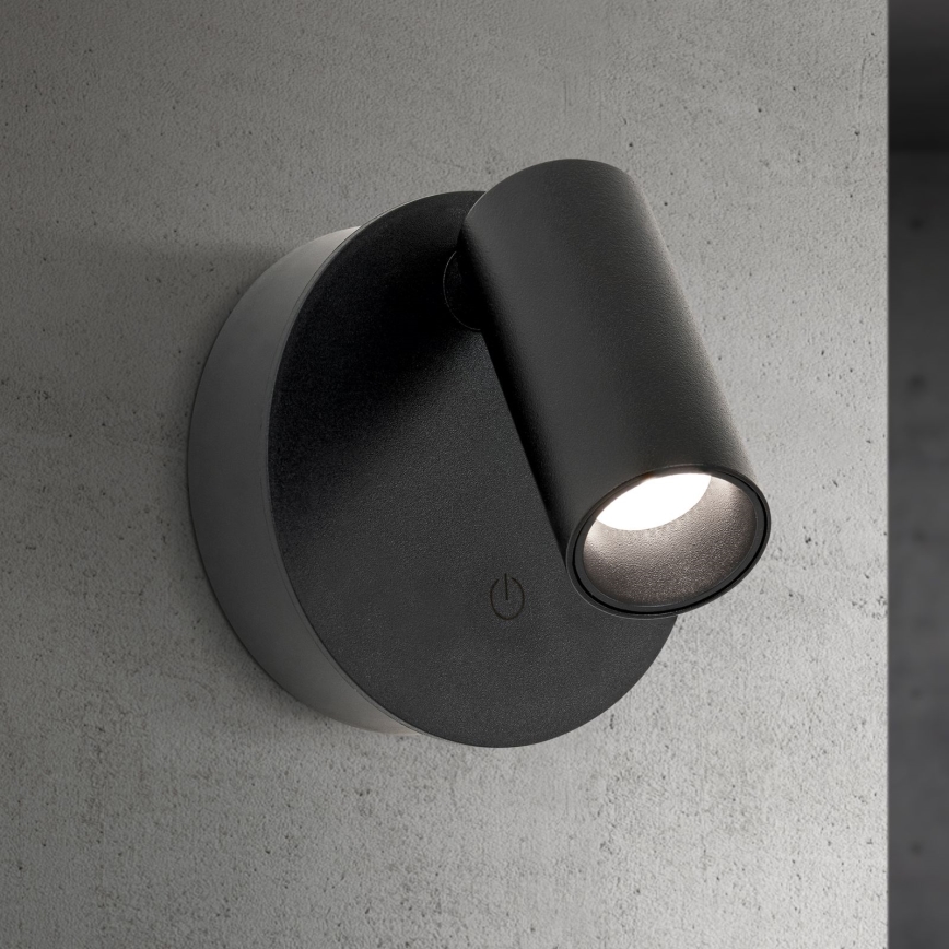 Spot de perete LED LUXY, dimabil, reîncărcabil, cu comandă tactilă, LED 1W/5V, 2200 mAh, 2700/3000/4000K, negru