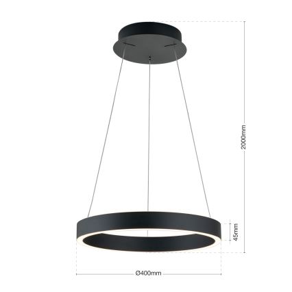 Lustră LED dimabilă KOLK, LED/40W/230V, 2700/3000/4000K, diam. 40 cm, neagră