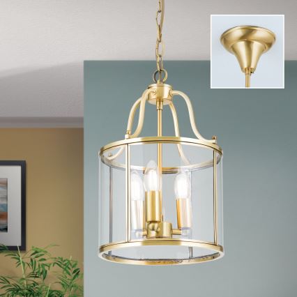 Lustră cu lanț BRUNO, 3xE14/40W/230V, Ø 25 cm, auriu