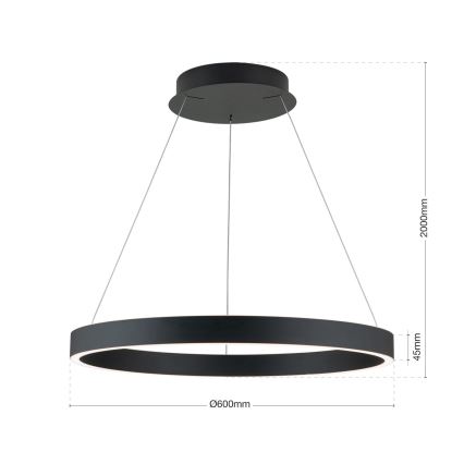 Lustră LED reglabilă pe cablu KOLK, 60 W, 230 V, 2700/3000/4000 K, Ø 60 cm, neagră