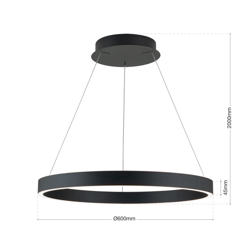 Lustră LED reglabilă pe cablu KOLK, 60 W, 230 V, 2700/3000/4000 K, Ø 60 cm, neagră