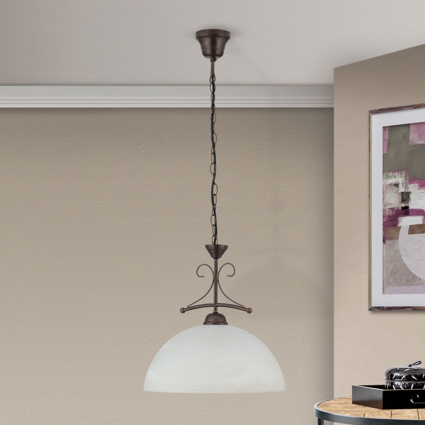 Lustra pe lanț RULA 1xE27/40W/230V, diametru 35 cm, alb/bronz