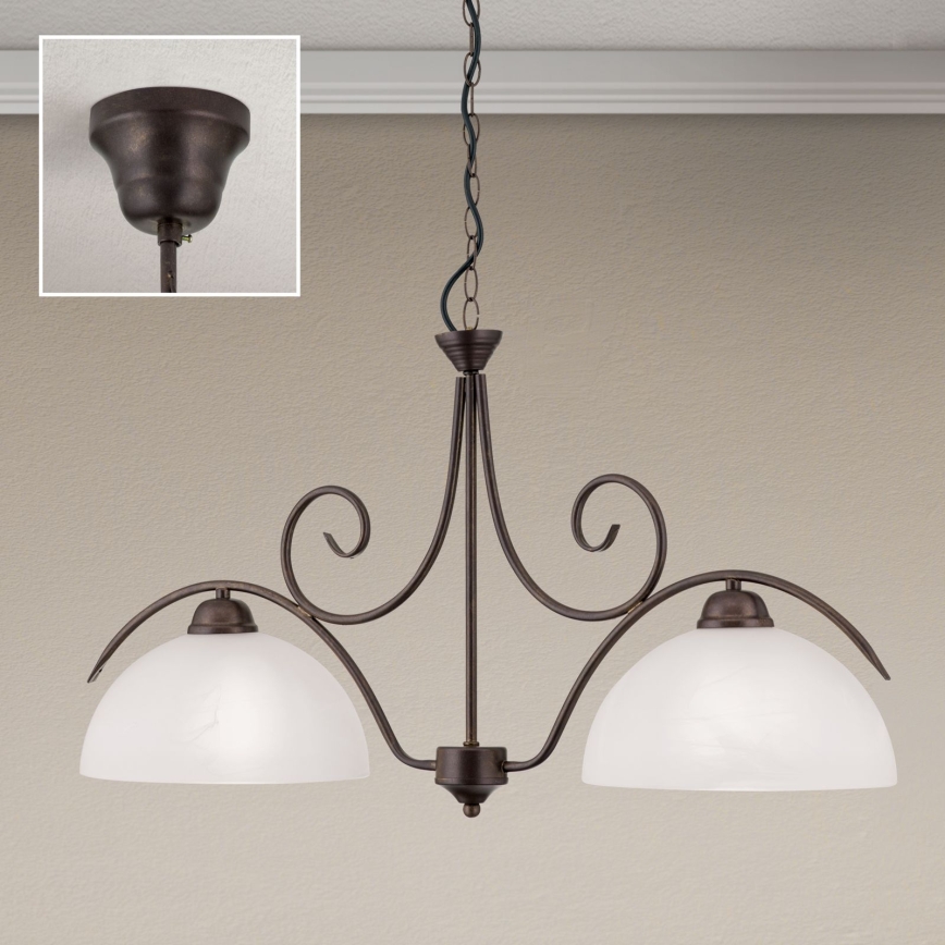 Lustra suspendată pe lanț RULA 2xE27/40W/230V alb/bronz