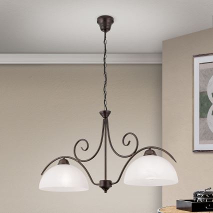 Lustra suspendată pe lanț RULA 2xE27/40W/230V alb/bronz