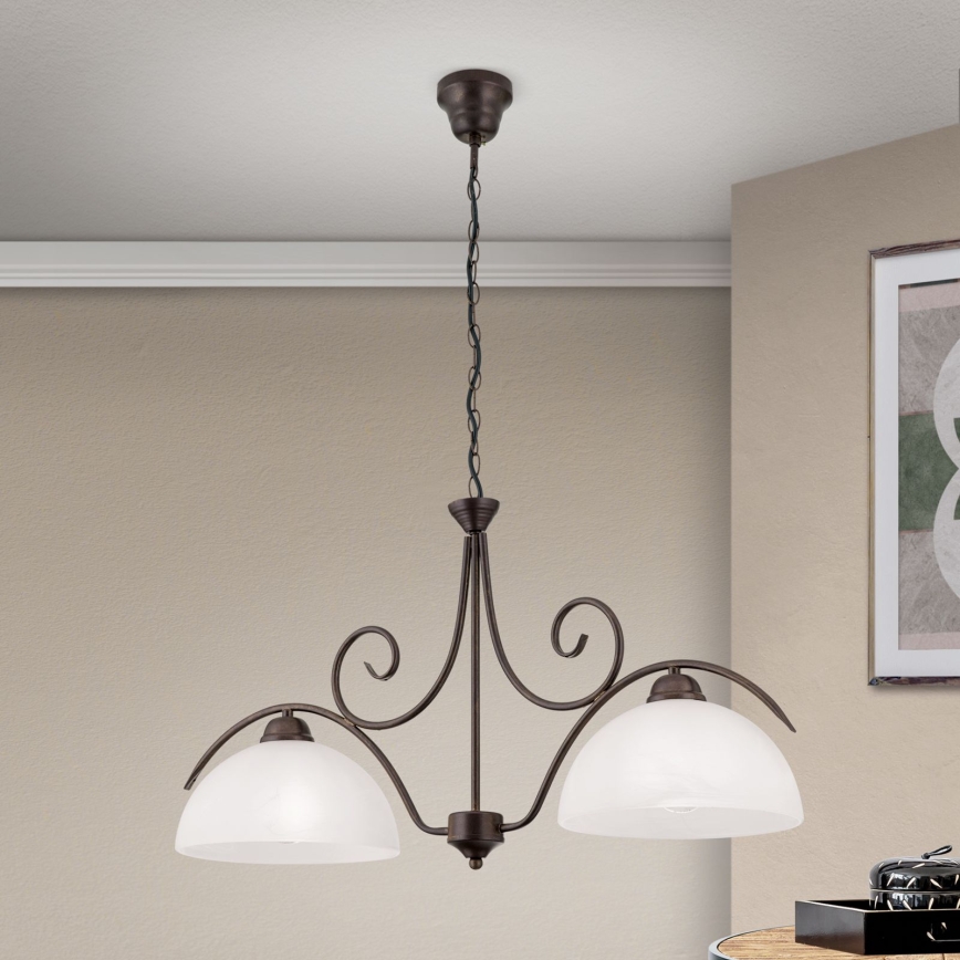 Lustra suspendată pe lanț RULA 2xE27/40W/230V alb/bronz