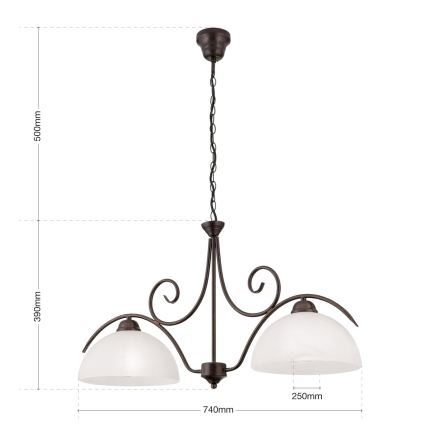 Lustra suspendată pe lanț RULA 2xE27/40W/230V alb/bronz
