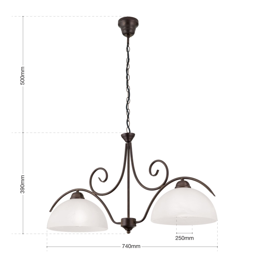 Lustra suspendată pe lanț RULA 2xE27/40W/230V alb/bronz