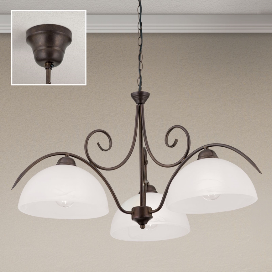 Lustru suspendat pe lanț RULA 3xE27/40W/230V Ø 70 cm alb/bronz