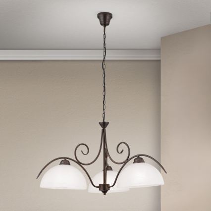 Lustru suspendat pe lanț RULA 3xE27/40W/230V Ø 70 cm alb/bronz