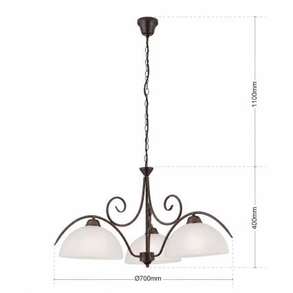 Lustru suspendat pe lanț RULA 3xE27/40W/230V Ø 70 cm alb/bronz