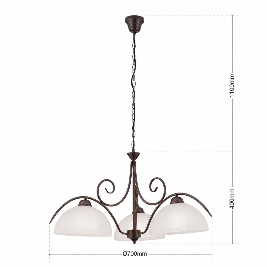 Lustru suspendat pe lanț RULA 3xE27/40W/230V Ø 70 cm alb/bronz
