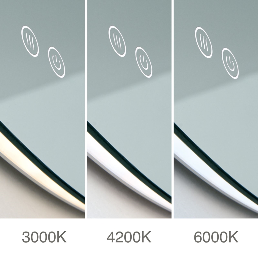 Oglindă de perete FOCUS LED pentru baie, încălzită, cu iluminare LED integrată, 27W, 230V, 3000/4200/6000K, Ø 80 cm, IP44