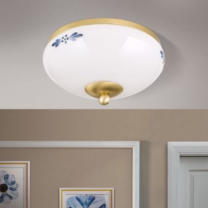 Orion - Plafonieră LANDHAUS 1xE27/60W/230V Ø 21 cm alamă/alb/albastru