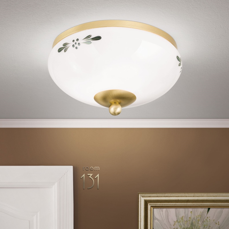 Plafonieră LANDHAUS 1xE27/60W/230V Ø 21 cm alamă/alb/verde