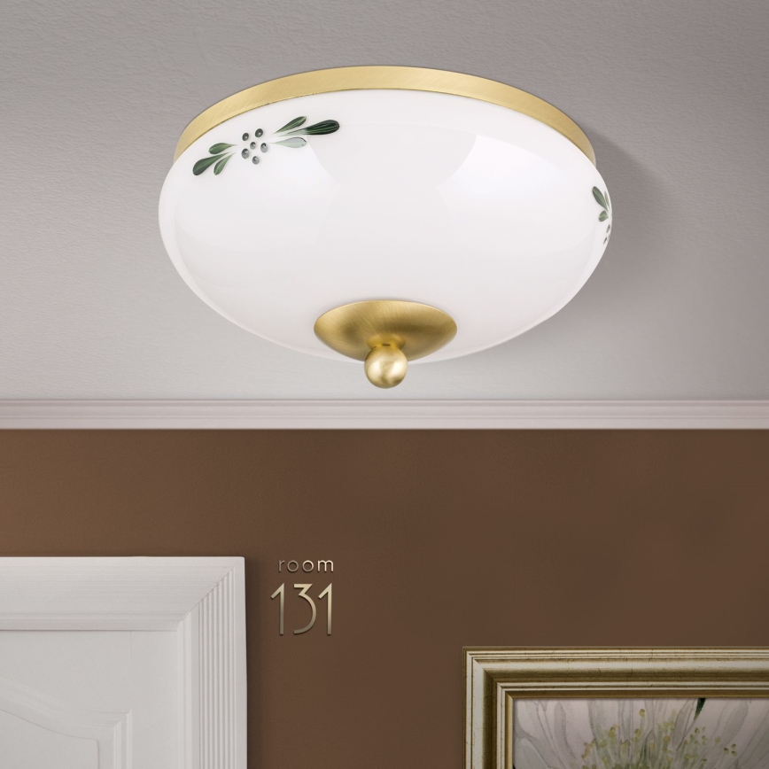 Plafonieră LANDHAUS 1xE27/60W/230V Ø 21 cm alamă/alb/verde
