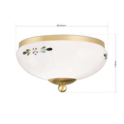 Plafonieră LANDHAUS 1xE27/60W/230V Ø 21 cm alamă/alb/verde