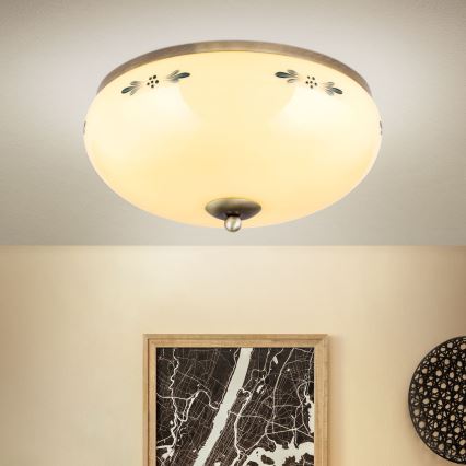 Plafonieră LANDHAUS, 3xE27/60W/230V, Ø 35 cm, bronz/bej/albastru