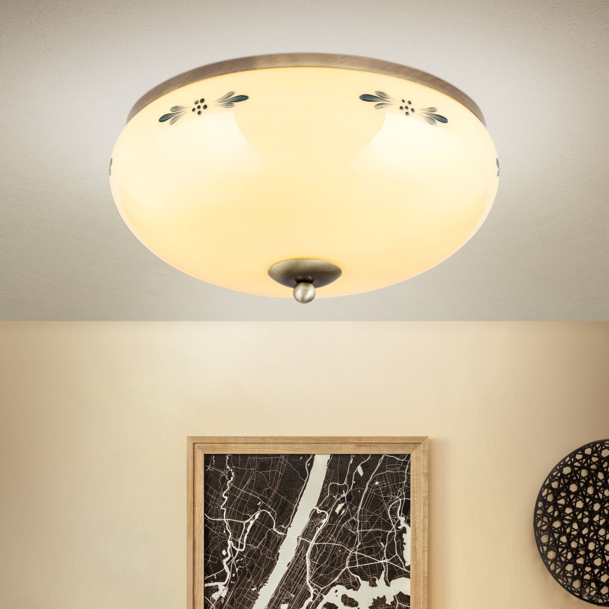 Plafonieră LANDHAUS, 3xE27/60W/230V, Ø 35 cm, bronz/bej/albastru