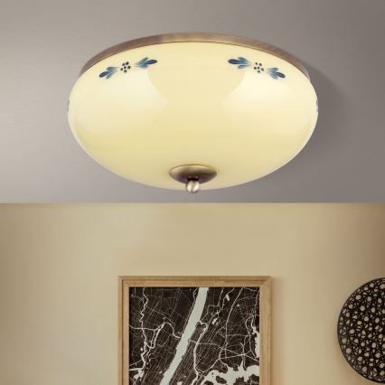 Plafonieră LANDHAUS, 3xE27/60W/230V, Ø 35 cm, bronz/bej/albastru
