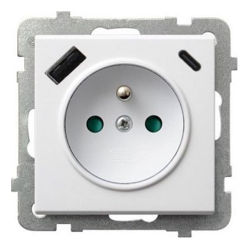 Ospel - Priză casnică fără ramă 230 V + 1x USB-A + 1x USB-C SONATA albă